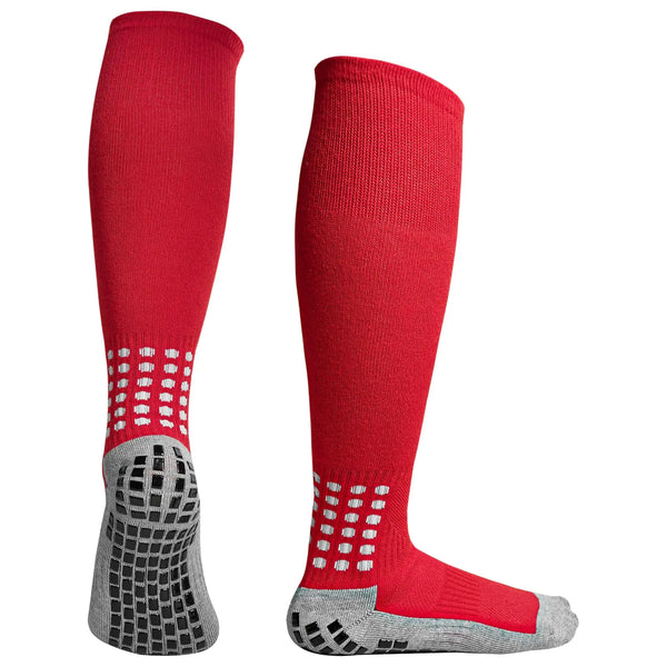 Linkidea Kids Soccer Grip Socks (2 Pair) Anti Slip Soccer Socks for Kids Age 6-9 Soccer Non Slip Socks with Grip Pads Blister Prevention Towel Cushioned (Red)