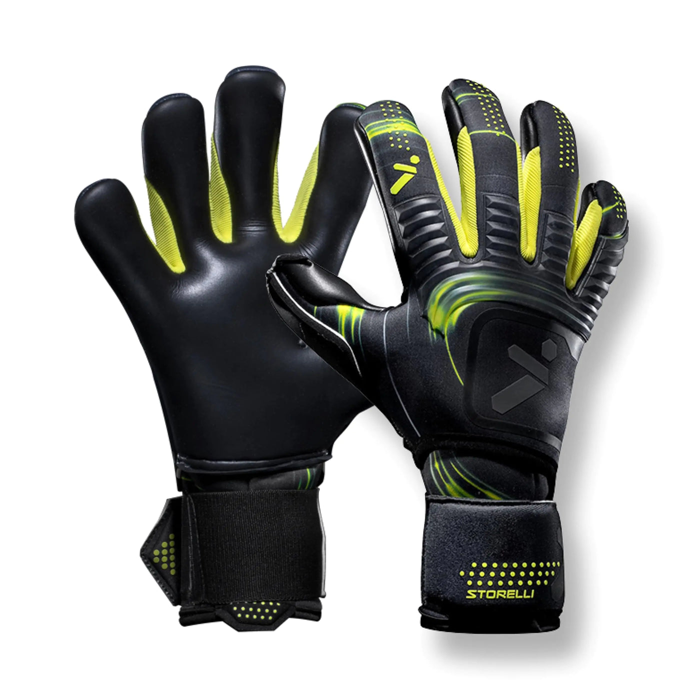 Storelli Silencer Menace Goalkeeper Gloves Soccer Goalie Gloves for Youths & Adults Roll-Negative Hybrid Gloves with Removable Finger Spines Black & Yellow Size 8