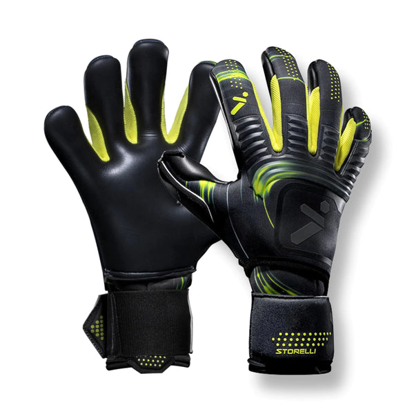 Storelli Silencer Menace Goalkeeper Gloves Soccer Goalie Gloves for Youths & Adults Roll-Negative Hybrid Gloves with Removable Finger Spines Black & Yellow Size 8