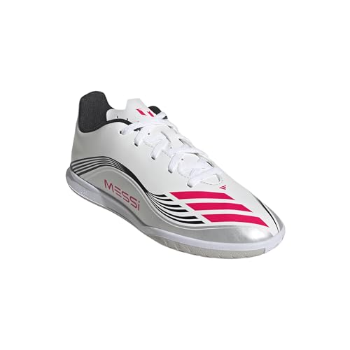 adidas F50 Messi Club Indoor Sneaker, White/Lucid Red/Silver Metallic, 3.5 US Unisex Little Kid