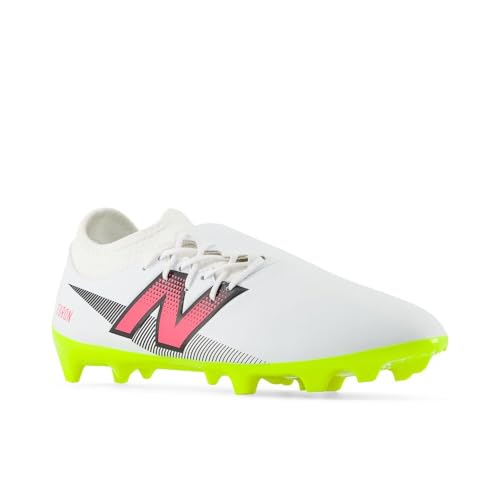 New Balance Unisex Furon Dispatch Fg V7+ Soccer Shoe, White/Hi-Lite/Neon Pink, 9 US Men