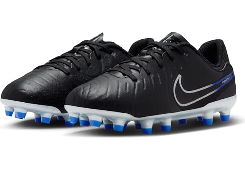 Nike Jr. Tiempo Legend 10 Academy Little/Big Kids' Multi-Ground Low-Top Soccer Cleats (DV4348-040, Black/Chrome-Hyper Royal) Size 5.5