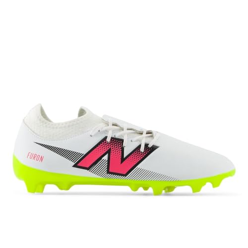 New Balance Unisex Furon Dispatch Fg V7+ Soccer Shoe, White/Hi-Lite/Neon Pink, 9 US Men