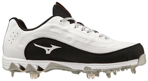 Mizuno Women's 9-Spike Swift 8 Low Metal Softball Cleat, White-Black, 8