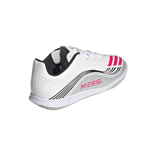 adidas F50 Messi Club Indoor Sneaker, White/Lucid Red/Silver Metallic, 3.5 US Unisex Little Kid