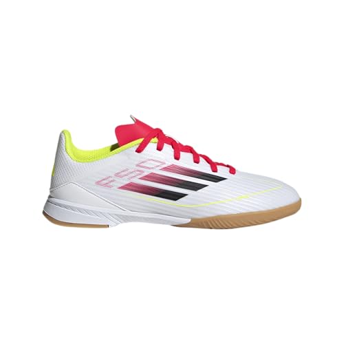 adidas F50 League Indoor Sneaker, White/Black/Solar Yellow, 1 US Unisex Little Kid