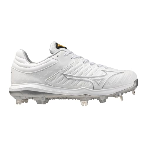 Mizuno Pro FP Low Women's Metal Fastpitch Cleat, White/Silver, 6.5