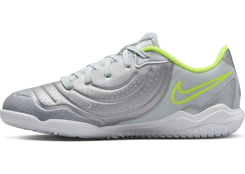 Nike Jr. Tiempo Legend 10 Academy Little/Big Kids' Indoor/Court Low-Top Soccer Shoes (DV4350-001, Metallic Silver/Volt/Black) Size 5.5
