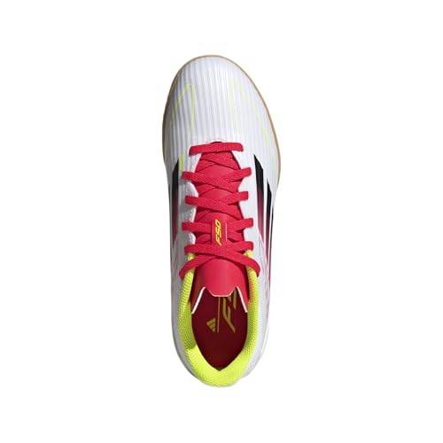 adidas F50 League Indoor Sneaker, White/Black/Solar Yellow, 1 US Unisex Little Kid