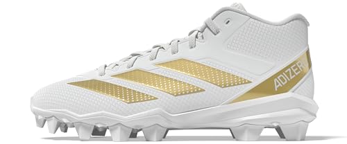 adidas Men's Adizero Impact.2 Molded American Football Sneaker, White/Gold Metallic/White, 10