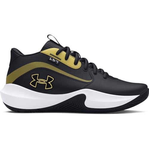 Under Armour Unisex Grade School Lockdown 7, (001) Black/Black/Metallic Gold, 3.5, US