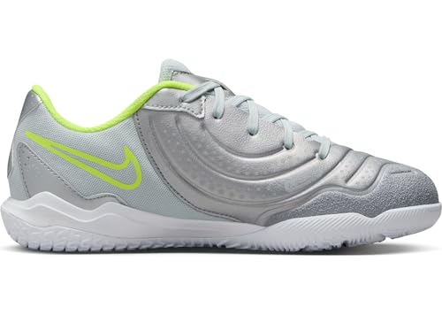 Nike Jr. Tiempo Legend 10 Academy Little/Big Kids' Indoor/Court Low-Top Soccer Shoes (DV4350-001, Metallic Silver/Volt/Black) Size 5.5