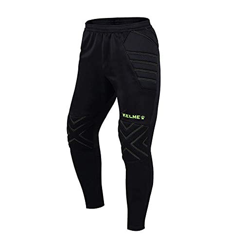 KELME Soccer Goalkeeper Pants Pro with Protection Pads – Padded Soccer Goalie Pants – Kids, Youth and Adults Sizes (Black/Yellow, 2X-Large)