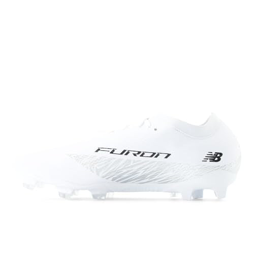 New Balance Unisex Furon Team FG V8 Soccer Shoe, White/Metallic Silver/Black, 10.5 US Men