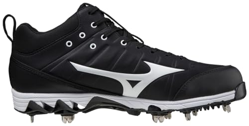 Mizuno unisex adult 9-spike Ambition Mid 9 Spike Men's Metal Baseball Cleat 12, Black-white (9000), 12 US