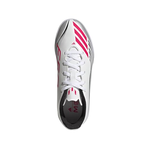 adidas F50 Messi Club Indoor Sneaker, White/Lucid Red/Silver Metallic, 3.5 US Unisex Little Kid