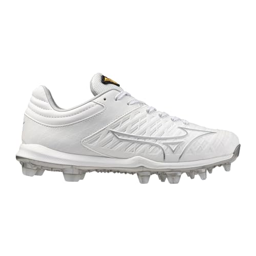 Mizuno Pro FP Low Women's TPU Fastpitch Cleat, White/Silver, 7.5