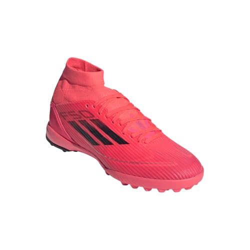 adidas Women's F50 League Mid Top Turf Sneaker, Turbo/Aurora Black/Platin Metallic, 7