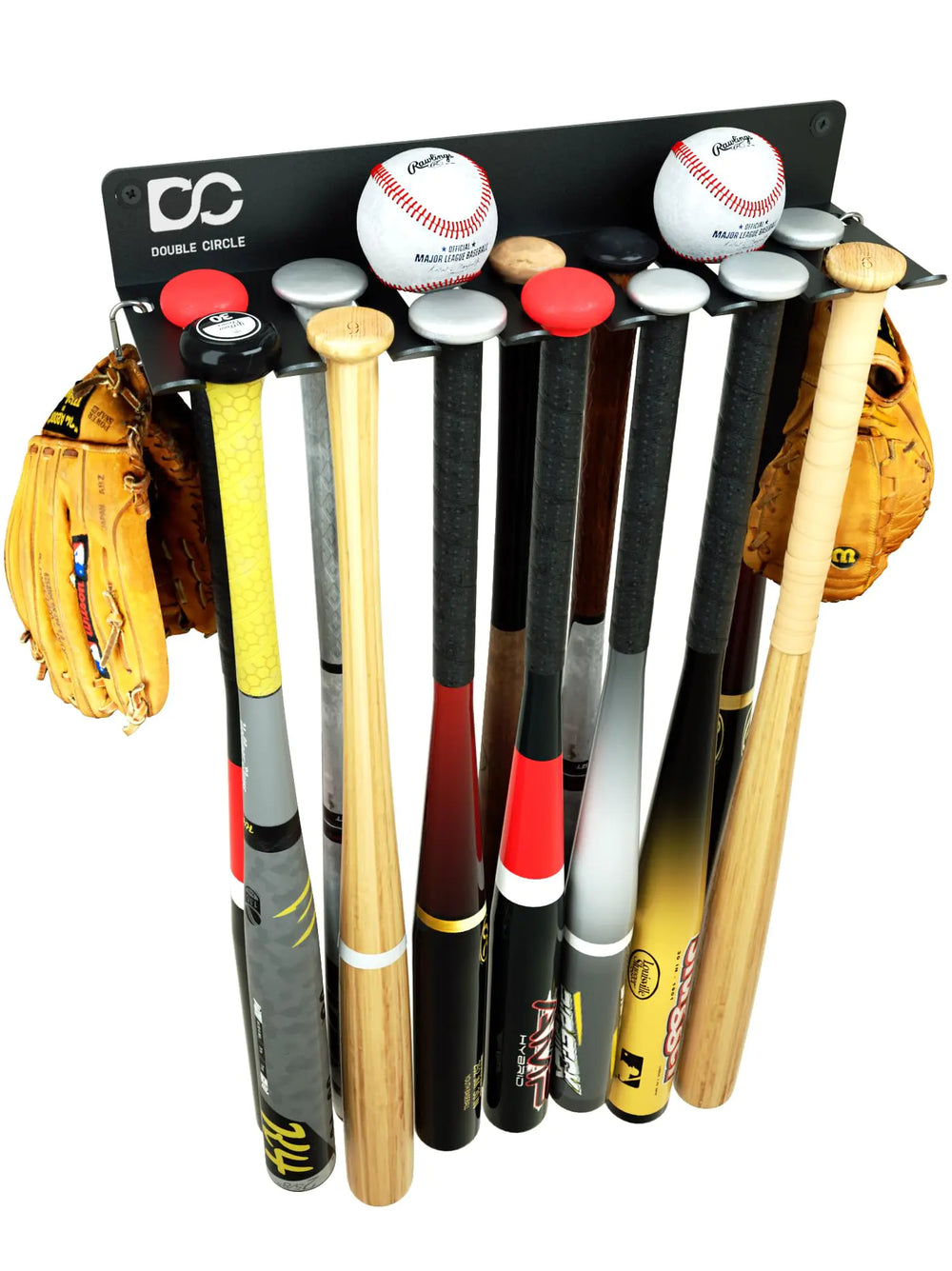 Double Circle Baseball Bat Wall Mount Holds Up to 14 Bats - Metal Baseball Bat Holder For Wall And Field Storage - Bat Rack Wall Mount With Hardware Included - Sports Equipment Organizer