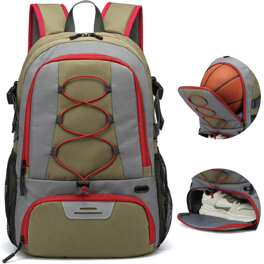 Lyweem Basketball Backpack Soccer Bag Adult with Ball Holder Laptop & Shoe Compartment 35L Large Gym Sports Backpack for Men Women Training Equipment Bags for Athletic Football Volleyball Green