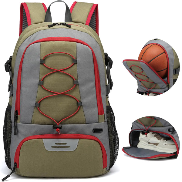 Lyweem Basketball Backpack Soccer Bag Adult with Ball Holder Laptop & Shoe Compartment 35L Large Gym Sports Backpack for Men Women Training Equipment Bags for Athletic Football Volleyball Green