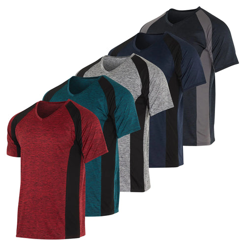Real Essentials Athletic V Neck Tshirt Shirts T-Shirts Men Quick Dry Fit Tops Dri Fit Short Sleeve Active Wear Training Exercise Fitness Workout Shirt Tee Tees Gym Sports Top Set 5 M Pack of 5