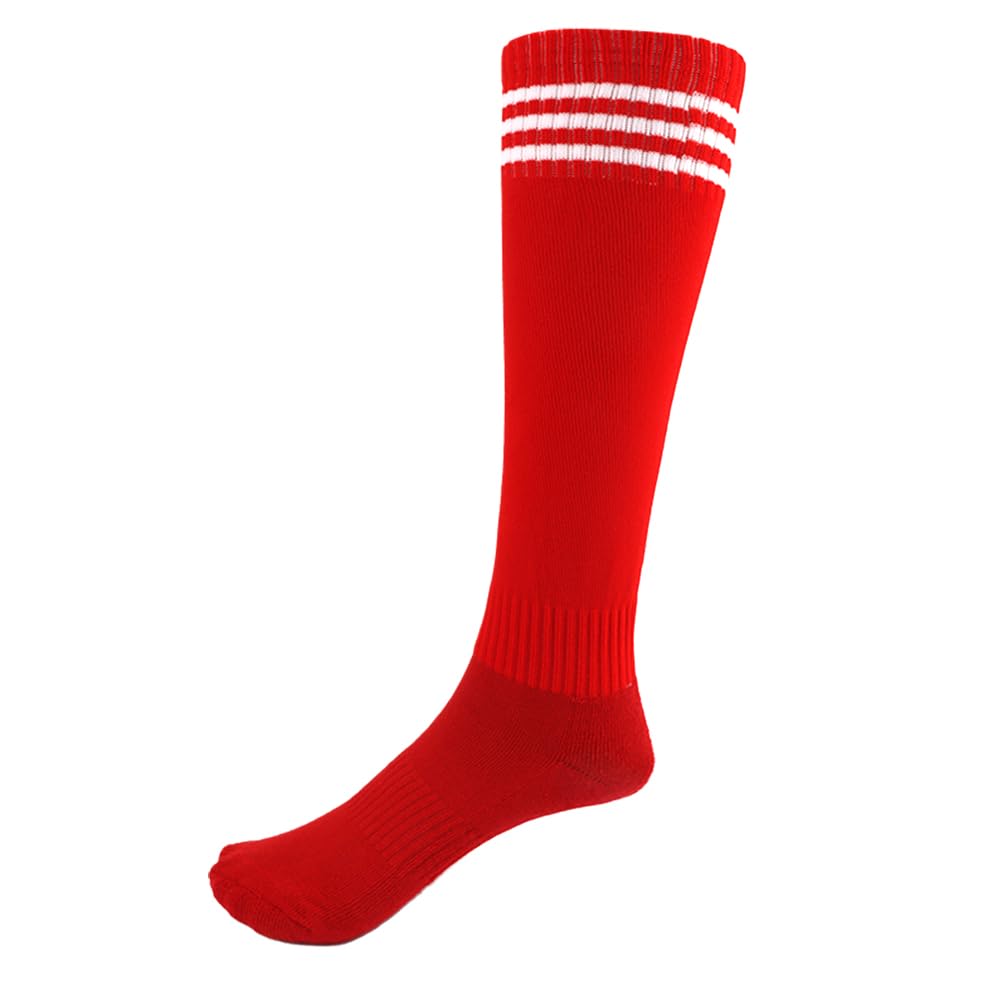 AOPRIE Baseball Socks Bulk Sport Athletic Socks Striped Youth Knee High Long Tube Softball Football Soccer Team Sock Unisex Kids Boys Girls Red, 4 Pack