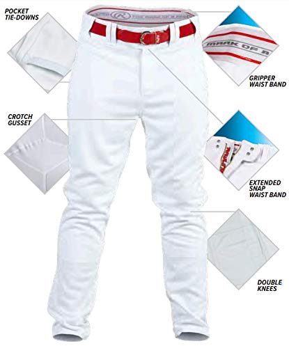 Rawlings | PRO 150 Series Baseball Pants | Relaxed Fit | Piped | White/Navy | Adult X-Large