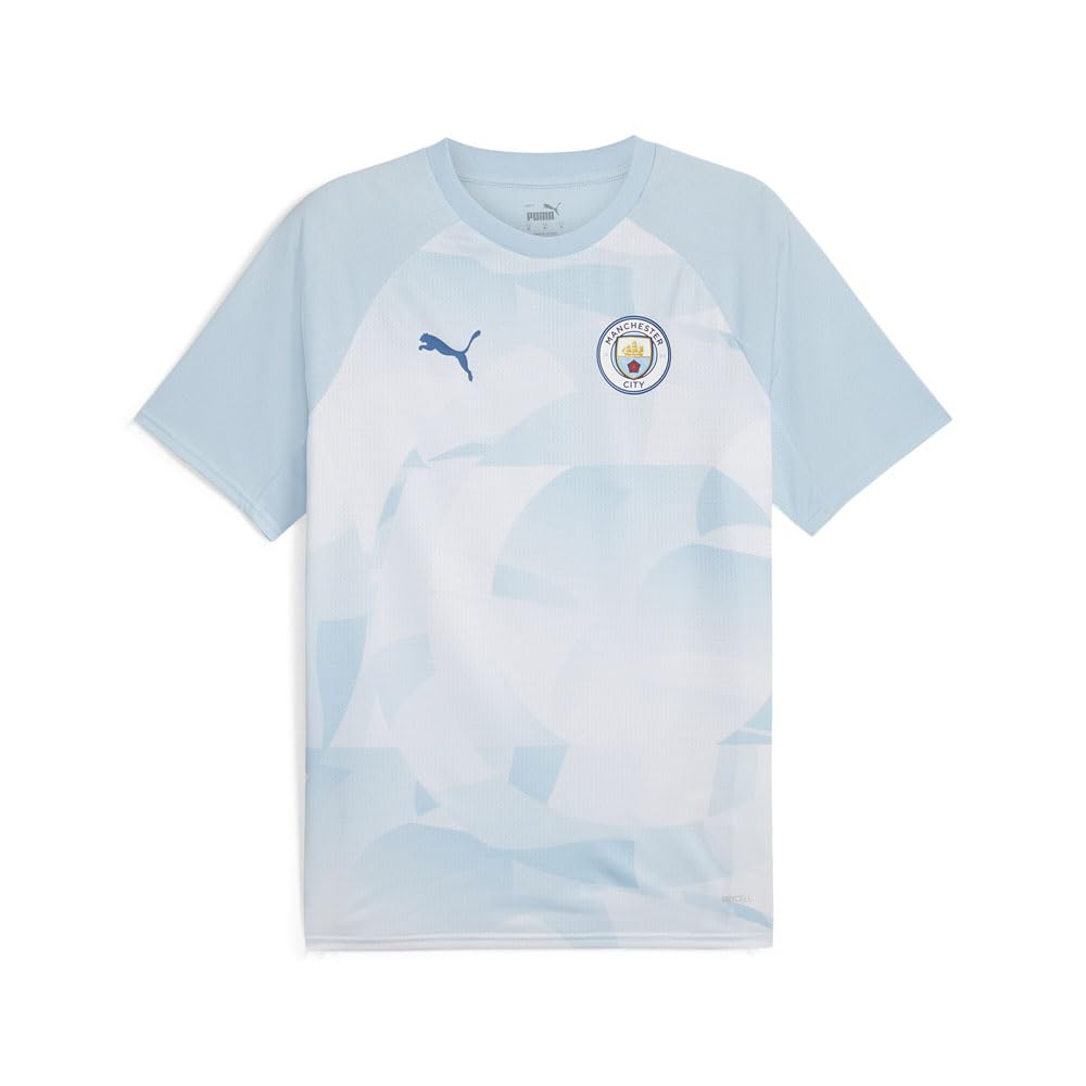 PUMA Men's Soccer Manchester City Pre-Match Jersey - Lightweight, Moisture-Wicking, Pro Fit, Team Branding (US, Alpha, Large, Regular, Regular, Blue)