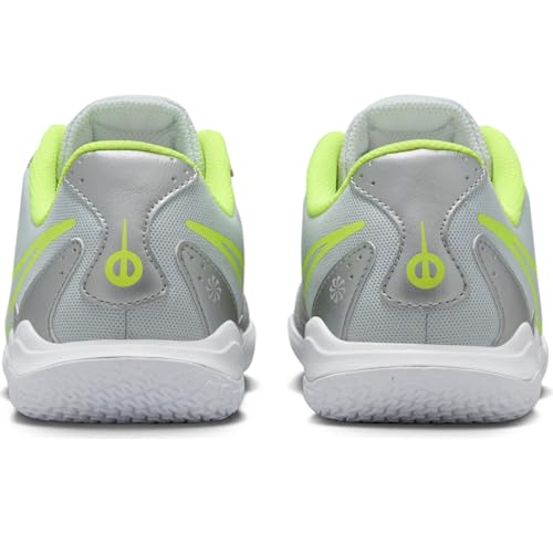 Nike Jr. Tiempo Legend 10 Academy Little/Big Kids' Indoor/Court Low-Top Soccer Shoes (DV4350-001, Metallic Silver/Volt/Black) Size 5.5
