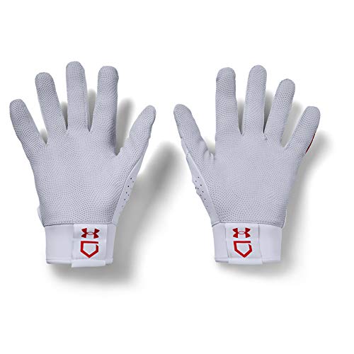 Under Armour Mens Yard 20 Baseball Gloves , White (102)/Red , Small