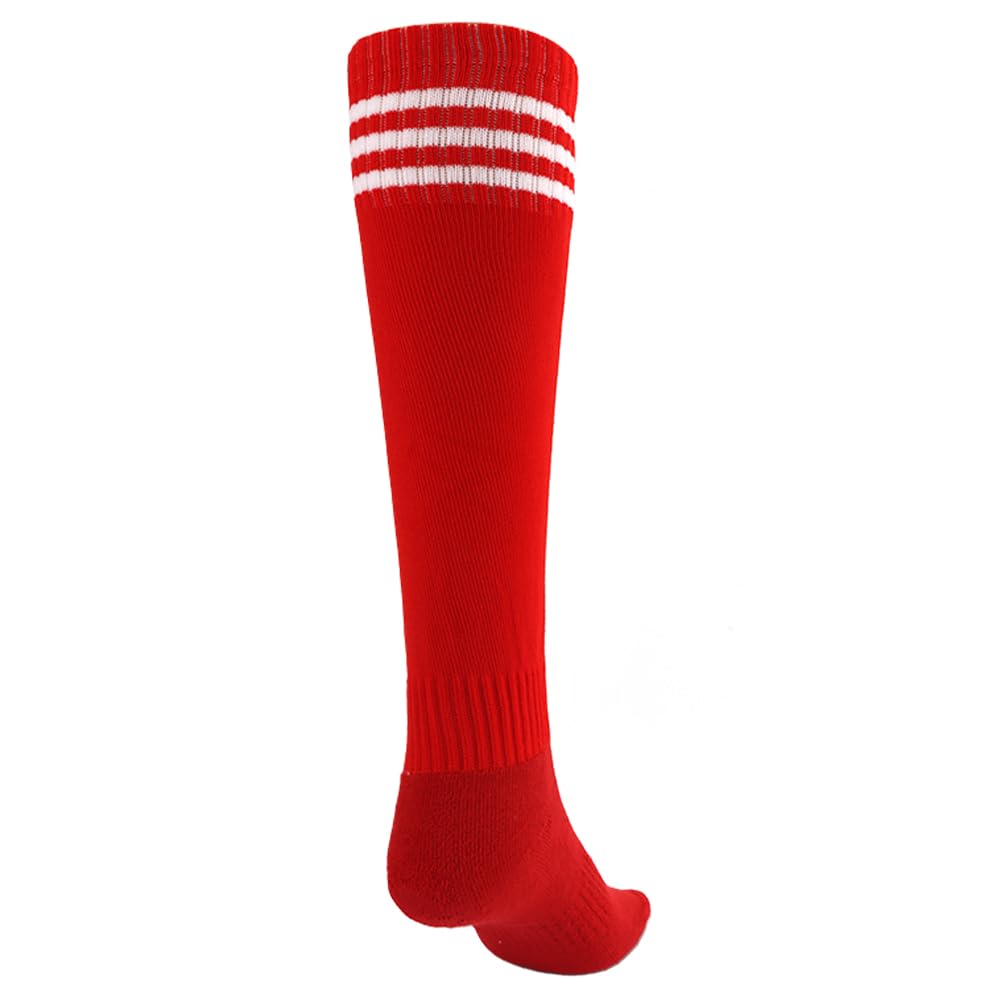 AOPRIE Baseball Socks Bulk Sport Athletic Socks Striped Youth Knee High Long Tube Softball Football Soccer Team Sock Unisex Kids Boys Girls Red, 4 Pack