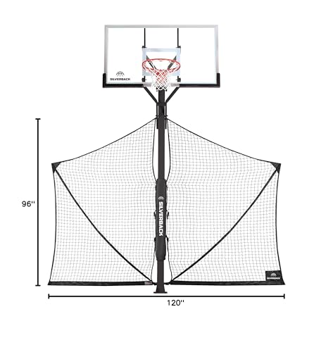 Silverback Basketball Yard Guard Defensive Net System Rebounder with Foldable Net and Arms into Pole , White/Black, Large