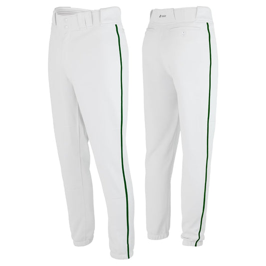 SSK Showcase Collection Flex Bottom Adult Baseball Pants | Adult Sizes Solid & Piped (US, Alpha, X-Large, Regular, Regular, White/Forest)