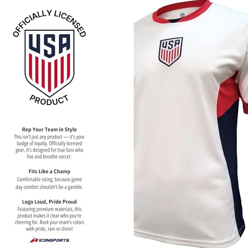 Icon Sports U.S. Soccer USMNT Adult Soccer Game Day Jersey-Inspired Shirt - Legend, Large