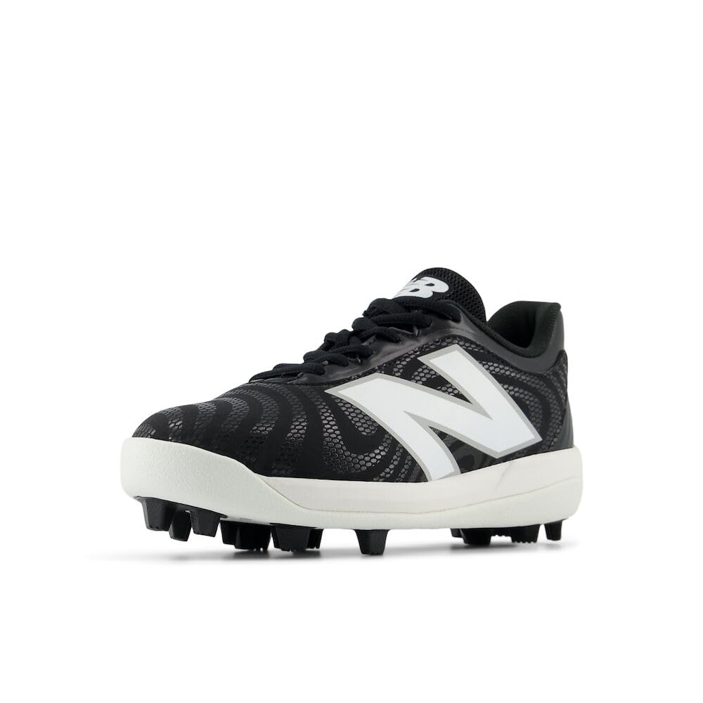New Balance Boy's 4040 V7 Rubber-Molded Baseball Shoe, Black/Optic White, 4.5 Big Kid