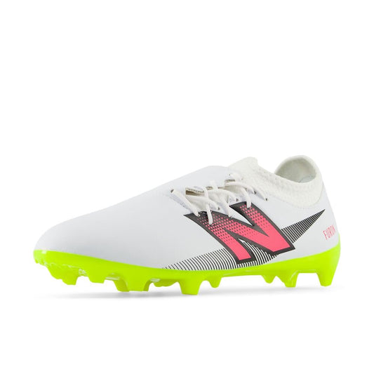 New Balance Unisex Furon Dispatch Fg V7+ Soccer Shoe, White/Hi-Lite/Neon Pink, 9 US Men
