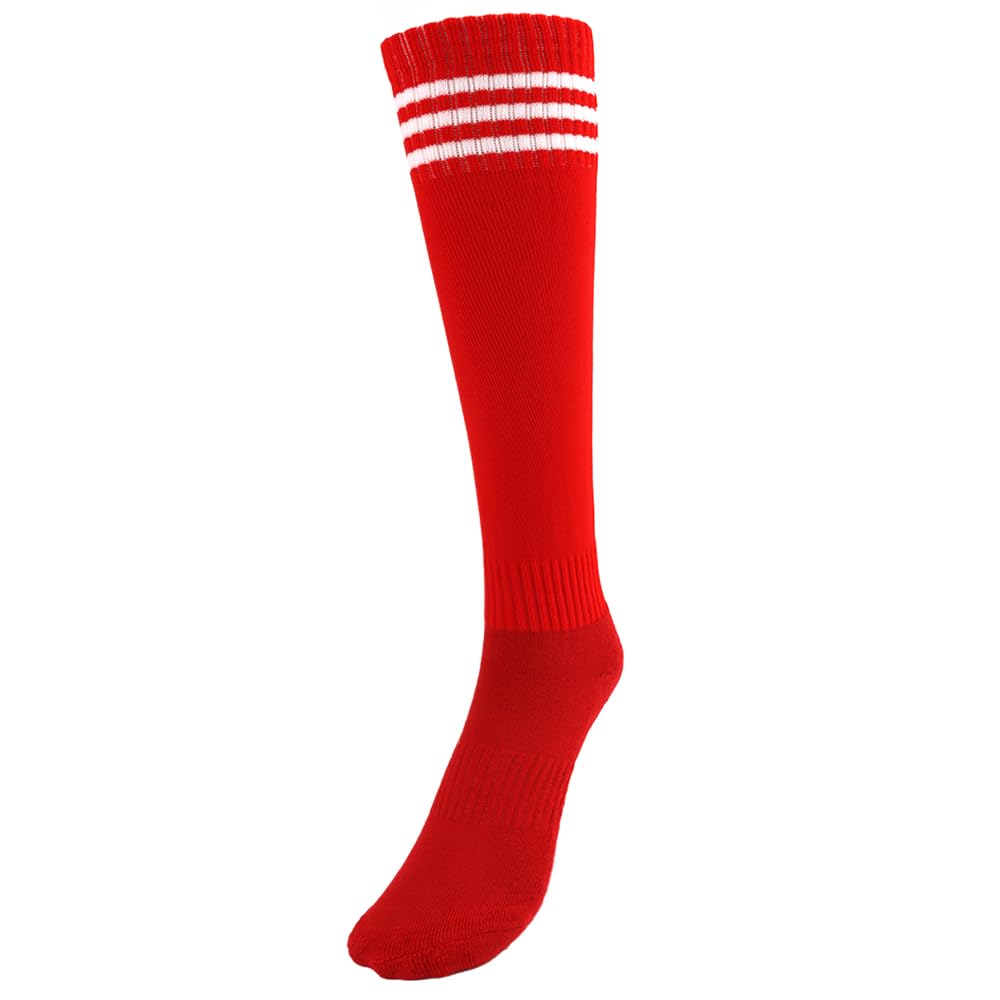 AOPRIE Baseball Socks Bulk Sport Athletic Socks Striped Youth Knee High Long Tube Softball Football Soccer Team Sock Unisex Kids Boys Girls Red, 4 Pack