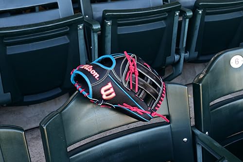 Wilson Summer 2025 A2000 1777SS 12.75” Outfield Baseball Glove - Right Hand Throw, Black/Sky Blue/Flamingo