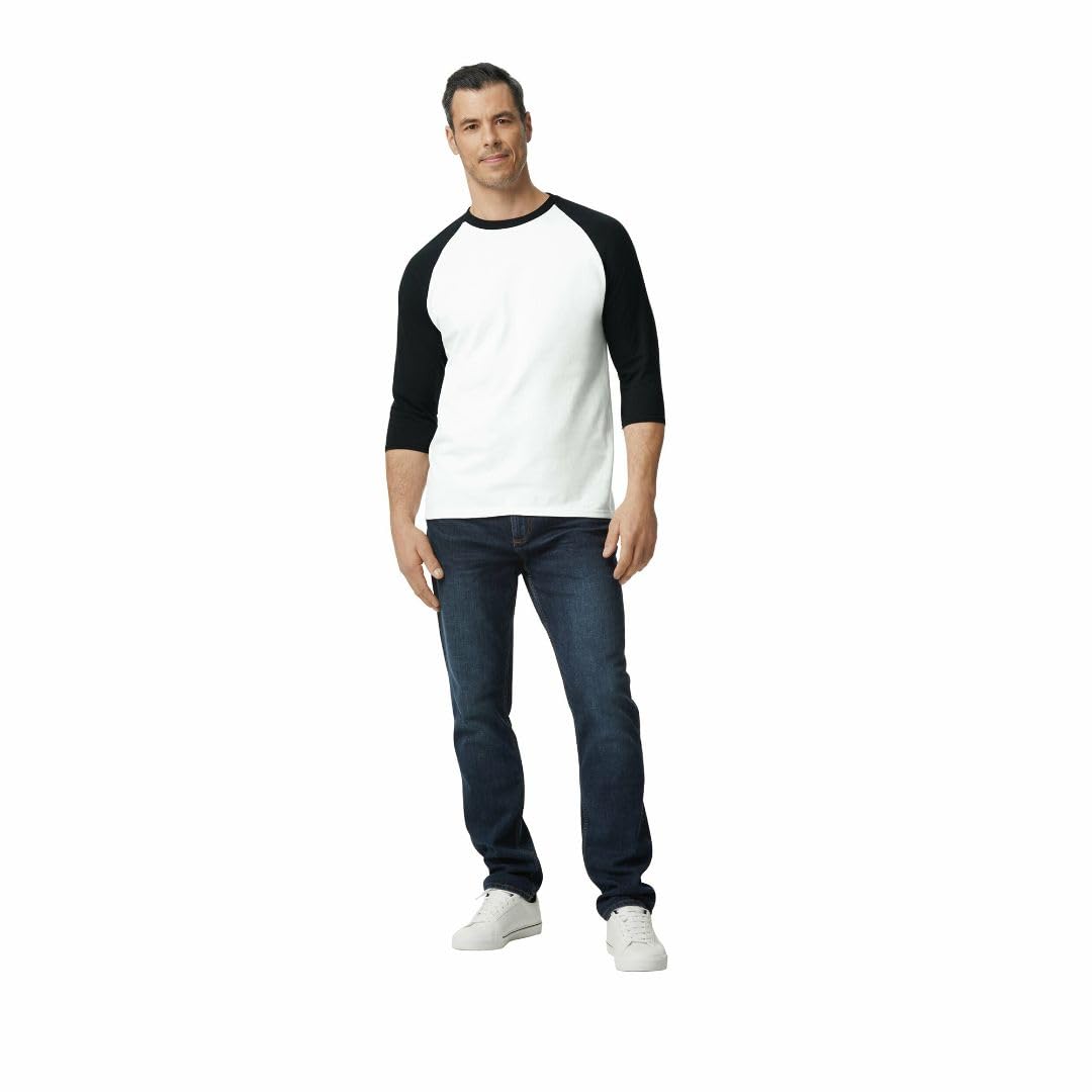 Gildan Adult Heavy Cotton 3/4 Raglan T-Shirt, Style G5700, 2-Pack, White/Black, Medium