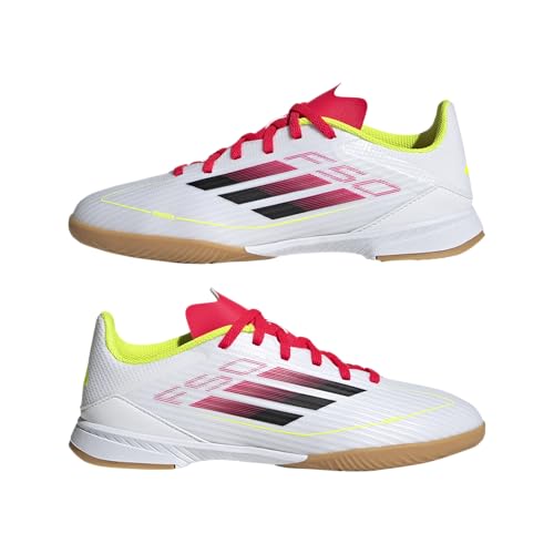 adidas F50 League Indoor Sneaker, White/Black/Solar Yellow, 1 US Unisex Little Kid