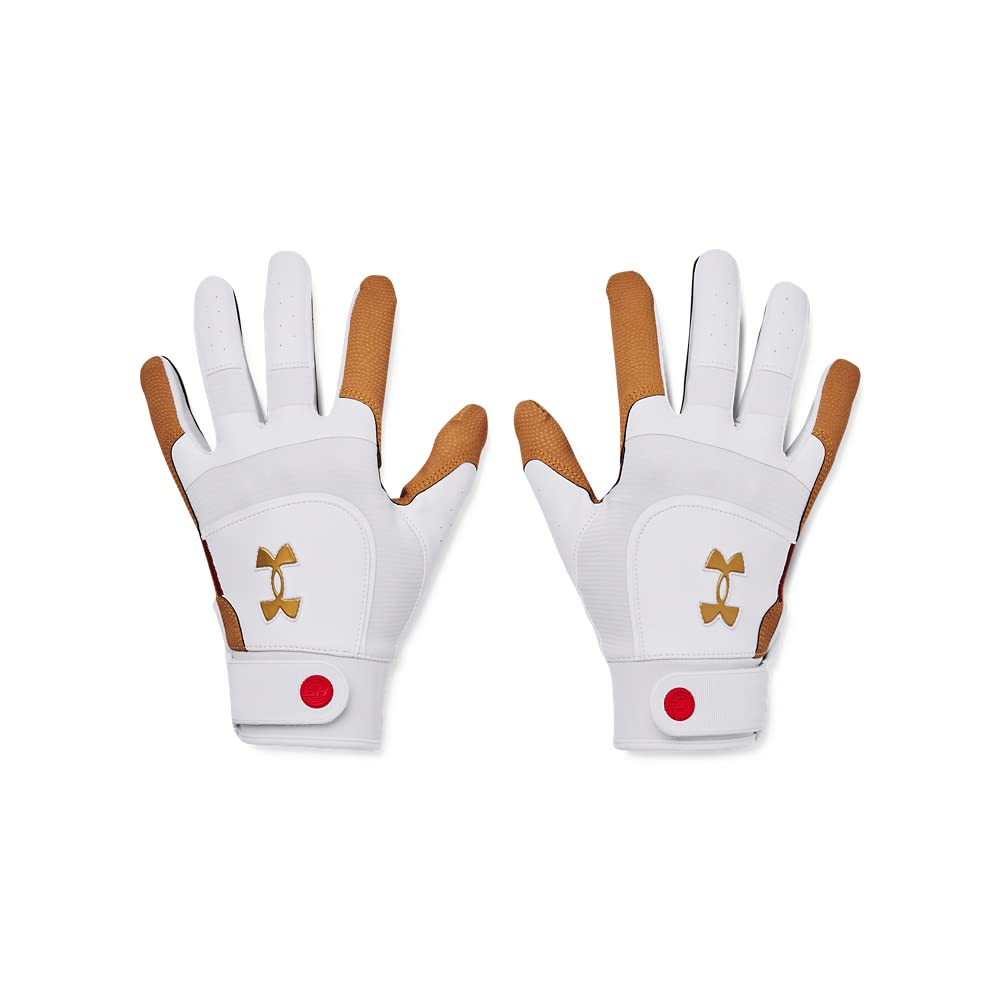 Under Armour Men's Harper Hustle Baseball Gloves, (100) White/Red/Metallic Gold, XX-Large