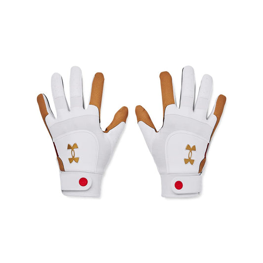 Under Armour Men's Harper Hustle Baseball Gloves, (100) White/Red/Metallic Gold, XX-Large
