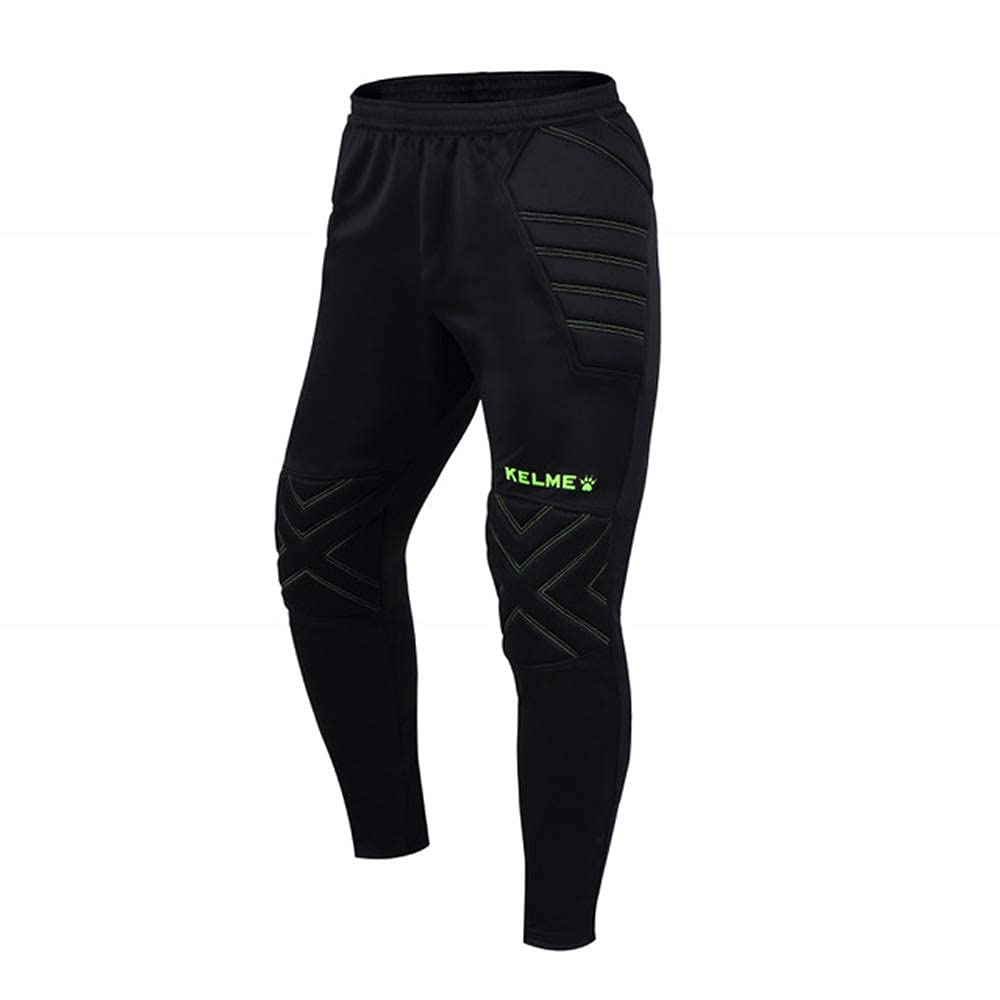 KELME Soccer Goalkeeper Pants Pro with Protection Pads – Padded Soccer Goalie Pants – Kids, Youth and Adults Sizes (Black/Yellow, Large)