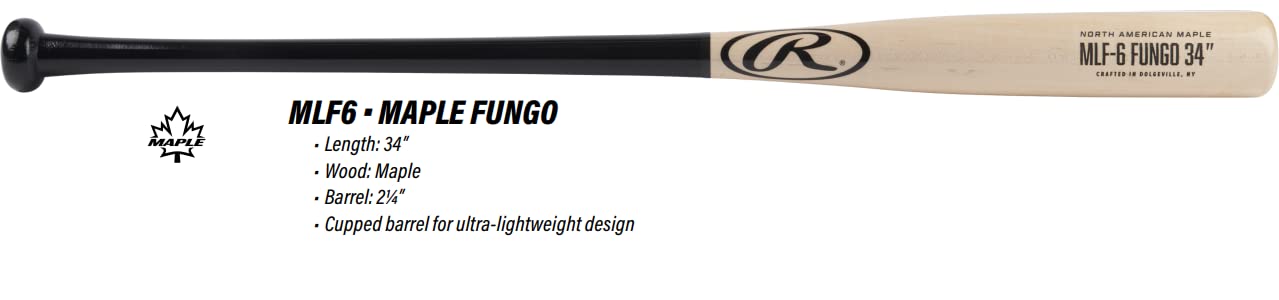 Rawlings | Maple Training FUNGO Bat | Baseball/Softball | 34” | Infield | Black/Natural
