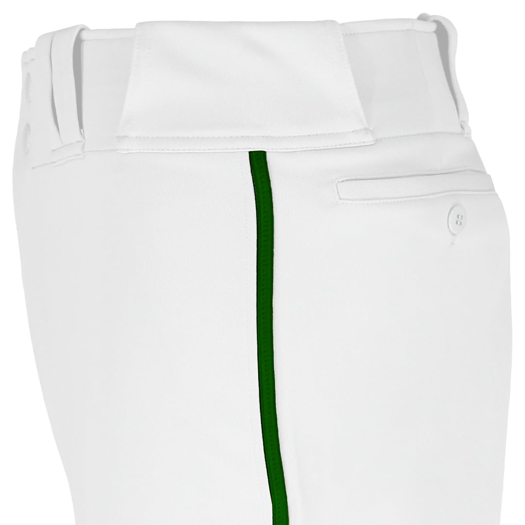 SSK Showcase Collection Flex Bottom Adult Baseball Pants | Adult Sizes Solid & Piped (US, Alpha, X-Large, Regular, Regular, White/Forest)