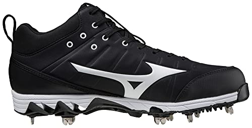 Mizuno unisex adult 9-spike Ambition Mid 9 Spike Men's Metal Baseball Cleat 12, Black-white (9000), 12 US