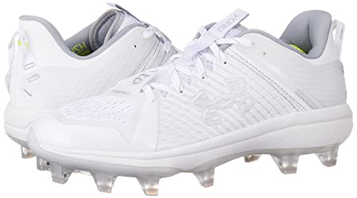 Under Armour Men's Yard Low MT TPU Baseball Cleat, (100) White/White/Metallic Silver, 12