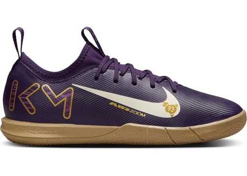 Nike Jr. Mercurial Vapor 16 Academy Kylian Mbappe Big Kids' IC Low-Top Soccer Shoes (FQ8414-500, Grand Purple/Pale Ivory) Size 3.5
