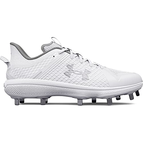 Under Armour Men's Yard Low MT Baseball Cleat, (100) White/White/Metallic Silver, 9.5